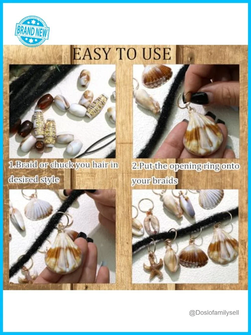 50 Pcs Shell Hair Beads for Braids Dreadlock Charms Plastic Hair Tube Beads